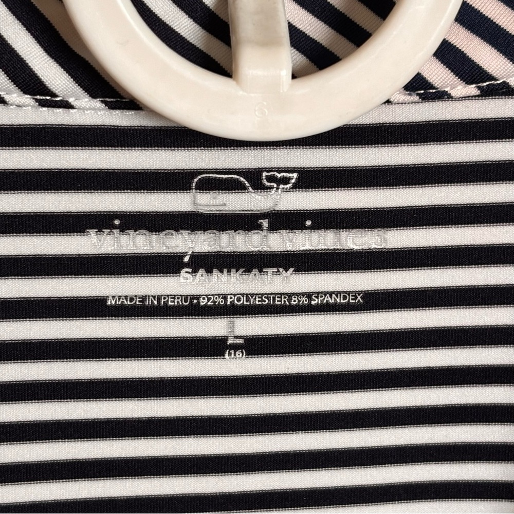 Vineyard Vines Sankaty Stripe Polo Navy White Performance Golf Shirt Stretch Lrg - Picture 6 of 6
